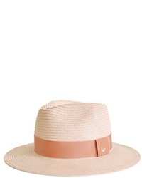 Straw Fedora Hat Pink Pink Strap