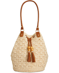 Straw Studios Crochet Tassel Bucket Bag