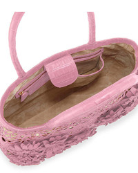 Nancy Gonzalez Panama Floral Cutout Straw Basket Tote Bag Baby Pink Matte