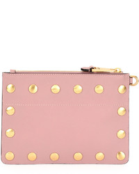 Moschino Studded Faux Leather Wristlet Clutch Bag Pink