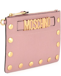 Moschino Studded Faux Leather Wristlet Clutch Bag Pink