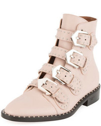 Pink Studded Leather Ankle Boots
