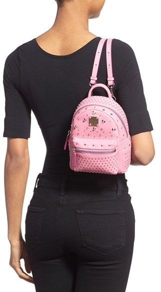 MCM Metallic Calfskin Stud X-Mini Stark Bebe Boo Backpack Pink 1271024