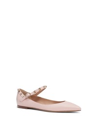 Pink Studded Leather Ballerina Shoes