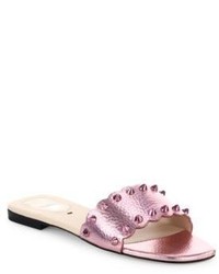 Pink Studded Leather Flat Sandals