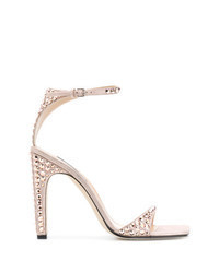 Pink Studded Leather Heeled Sandals