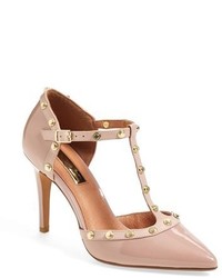 Pink Studded Leather Pumps