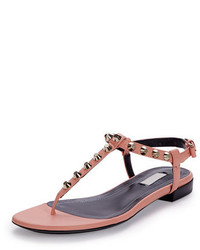 Pink Studded Leather Thong Sandals