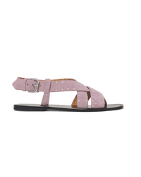 Pink Studded Suede Flat Sandals