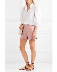 Valentino Studded Wool And Silk Blend Crepe Shorts Pink