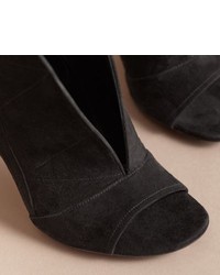 Burberry Buckle Detail Suede Peep Toe Ankle Boots