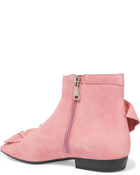 J.W.Anderson Ruffled Suede Ankle Boots Baby Pink
