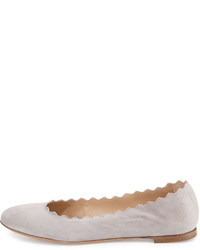 Chloé Chloe Lauren Scalloped Suede Ballerina Flat Elephant Gray