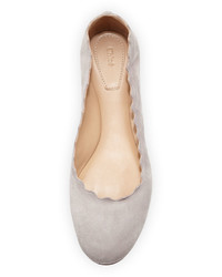 Chloé Chloe Lauren Scalloped Suede Ballerina Flat Elephant Gray