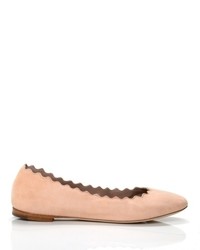 Chloé Suede Scalloped Ballet Flat In Nude Pink
