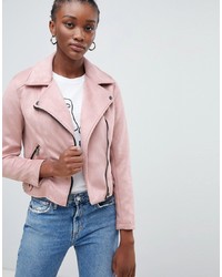 New Look Suedette Biker Jacket In Pink