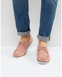 Asos Boat Shoes In Pink Suede With White Sole