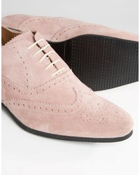 Asos Brand Brogue Shoes In Pink Suede With Contrast Sole