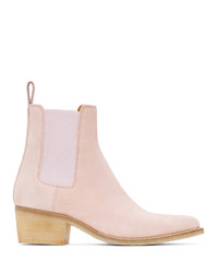 Amiri Pink Suede Pointy Toe Chelsea Boots