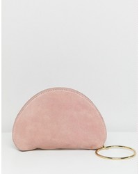 ASOS DESIGN Suede Half Moon Clutch With Wristlet Ring Detail