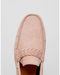Asos Driving Shoes In Pink Suede With Braid Detail