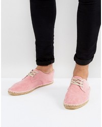 Asos Lace Up Espadrilles In Pink Faux Suede