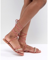ASOS DESIGN Fascination Leather Embellished Flat Sandals