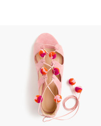 J.Crew Suede Caged Gladiator Sandals With Pom Poms