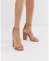 Glamorous Blush Stacked Square Toe Heeled Sandals