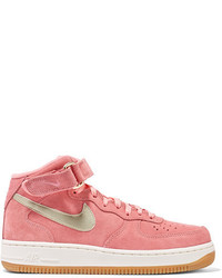 Nike Air Force 1 Leather Trimmed Suede High Top Sneakers Pink