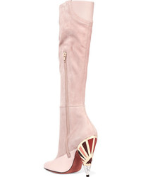 Givenchy Leather Paneled Suede Knee Boots Pastel Pink
