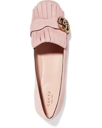 Gucci Marmont Fringed Suede Loafers Pastel Pink