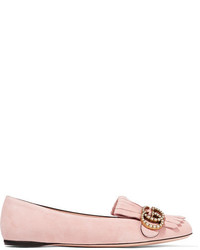Gucci Marmont Fringed Suede Loafers Pastel Pink