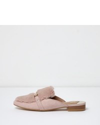 River Island Pink Faux Fur Snaffle Backless Loafers