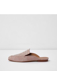 River Island Pink Suede Studded Backless Loafers