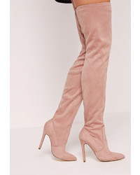Pink Suede Over The Knee Boots