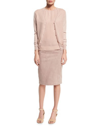 Ralph Lauren Collection Cynthia Suede Pencil Skirt Rose