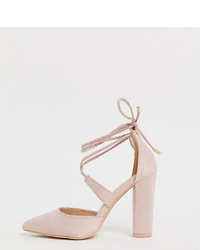 Glamorous Wide Fit Blush Block Heeled Tie Up Court Shoes
