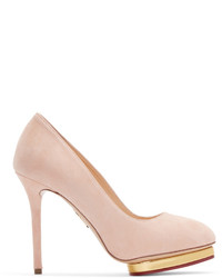 Charlotte Olympia Pink Suede Dotty Heels