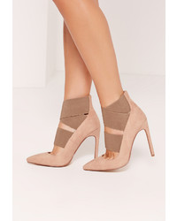 Missguided Nude Faux Suede Elastic Strap Court Shoes