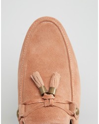 Asos Loafers In Pink Suede With Tie Front Tassel