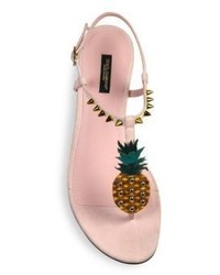Dolce & Gabbana Pineapple Suede Thong Sandals