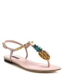 Dolce & Gabbana Pineapple Suede Thong Sandals