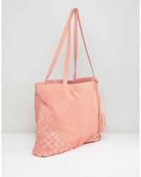 Asos Suede Shopper Bag With Weave Corners