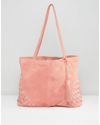 Asos Suede Shopper Bag With Weave Corners