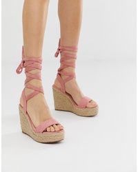 Glamorous Blush Espadrille Wedge Sandals