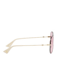 Gucci Black And Gold Aviator Sunglasses