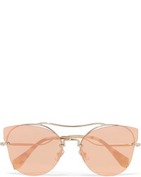 Miu Miu Cat Eye Silver Tone Mirrored Sunglasses Pink