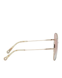 Chloé Gold And Pink Metal Square Sunglasses