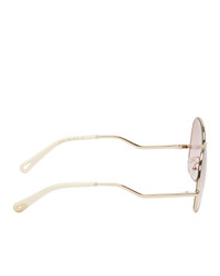 Chloé Gold And Rose Square Metal Sunglasses